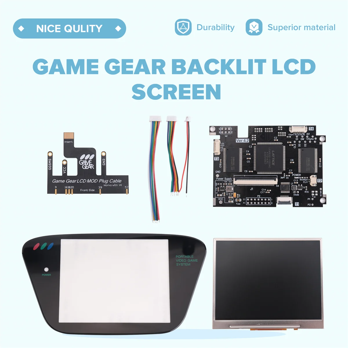 N20R-IPS V4.2 Kits MOD de tela pré-laminada para Game Gear Destaque brilho Tela LCD retroiluminada para console
