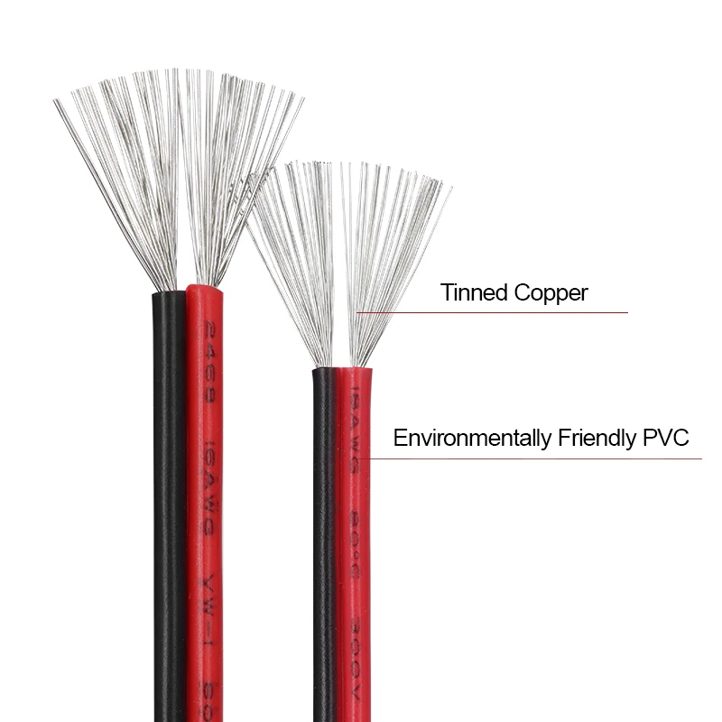 2~100m UL2468 2Pin PVC Electronic Wire 30 28 26 24 22 20 18 16AWG Red Black Copper Cable For 12V JST Connector LED Car Audio
