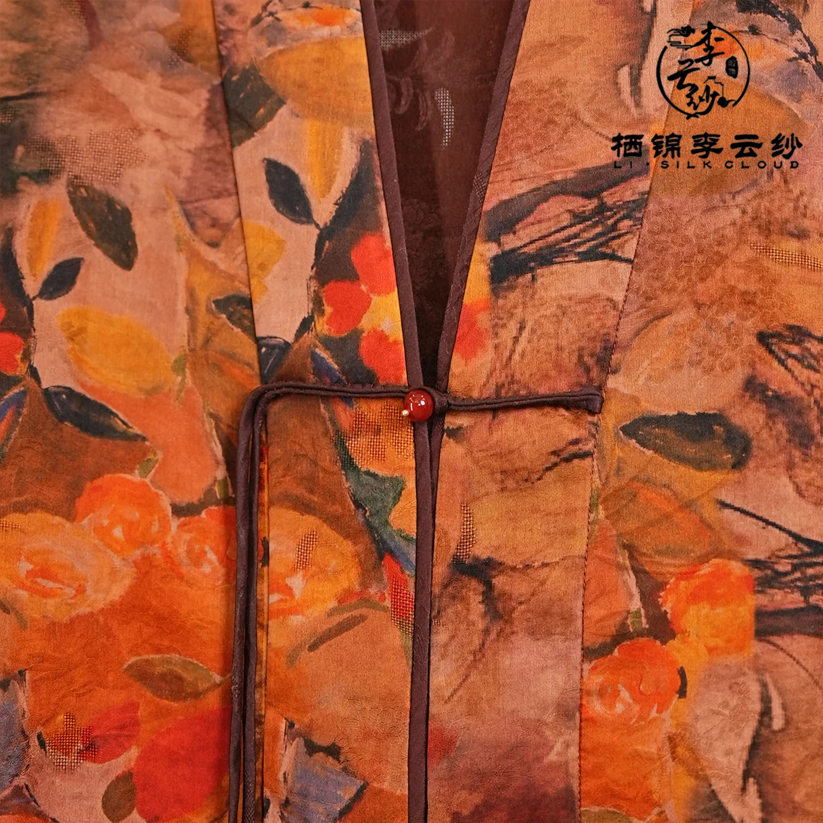 LI SILK CLOUD xiangyunsha Outerwear，Soft Breathable Fabric, Elegant Casual Formal Coat Guangdong Black Pearl Guangdong Gauze