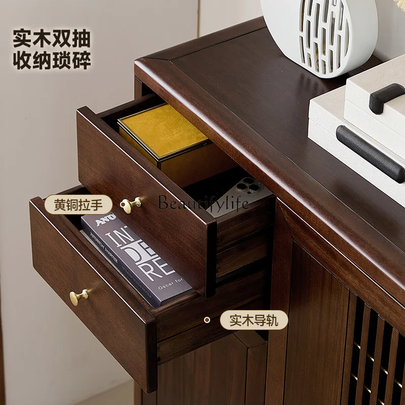 *New Chinese ebony shoe cabinet is simple and integrated, against the wall, and the entrance cabinet is solid wood.