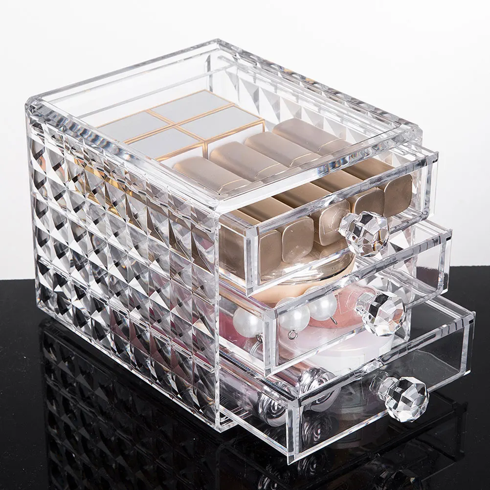 

Acrylic Transparent Diamond Pattern Drawers Storage Box Large Capacity Makeup ganizer Holder Desktop Tabletop