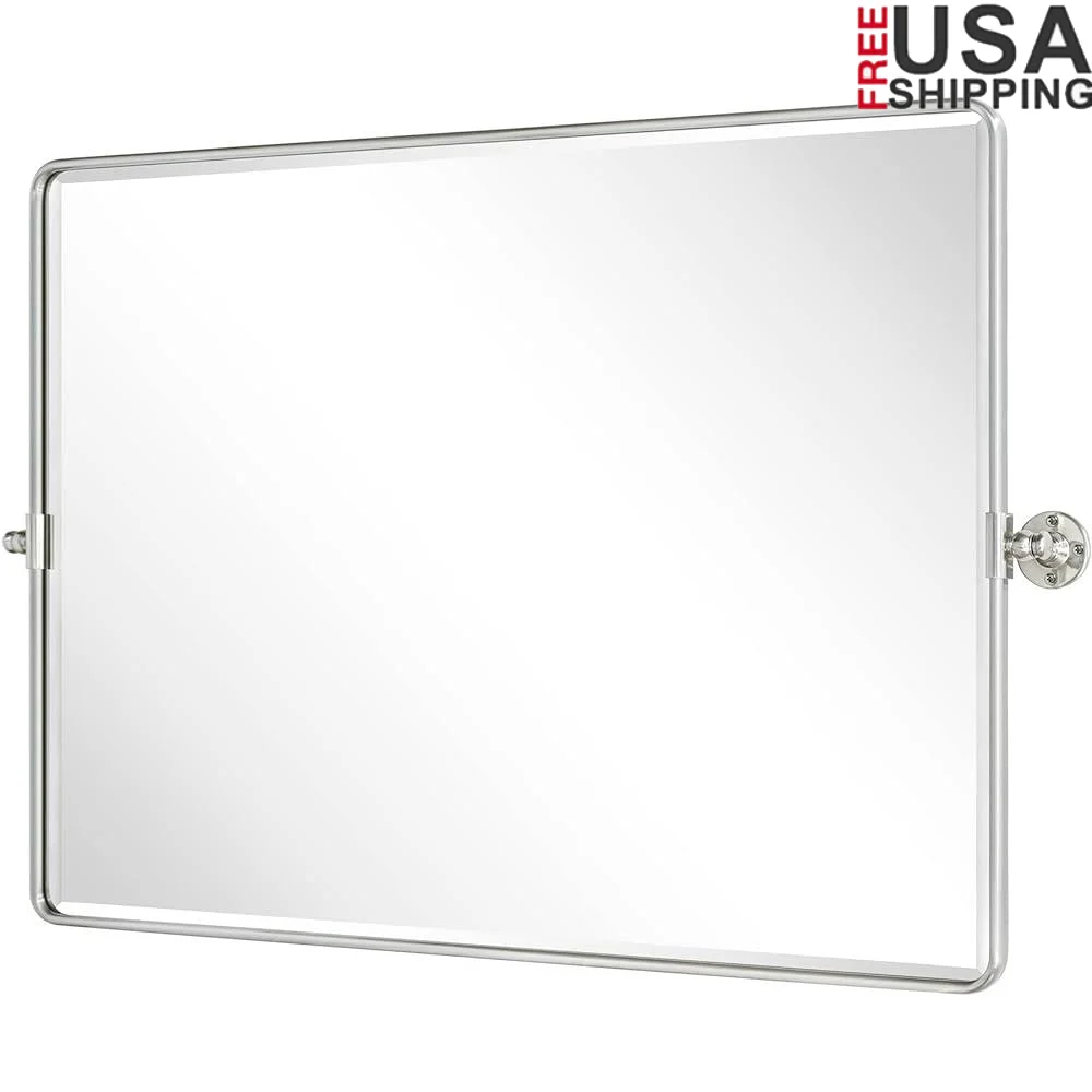 

Прямоугольное поворотное зеркало из матового никеля в металлическом каркасе Зеркало для туалетного столика в ванной комнате со скошенным наклоном, настенное крепление с прочными кронштейнами