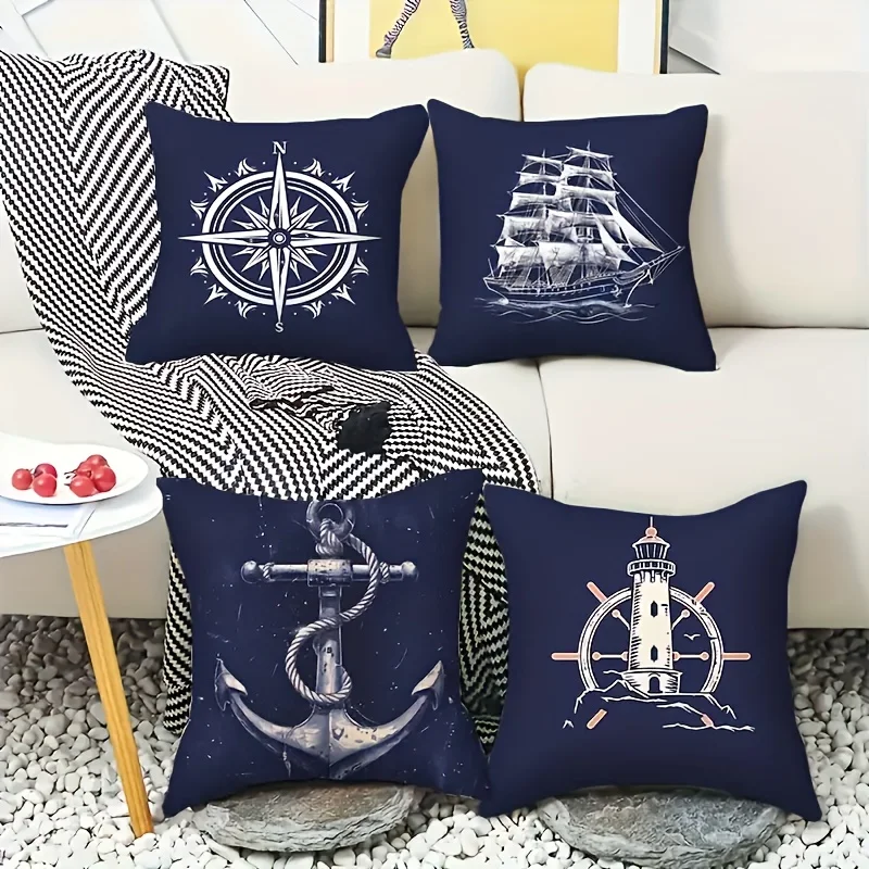 

Наволочка темно-синего цвета с цифровой печатью в морском стиле, короткий плюш, подходит для гостиных, спален, диванов, чехол для декоративной подушки.
