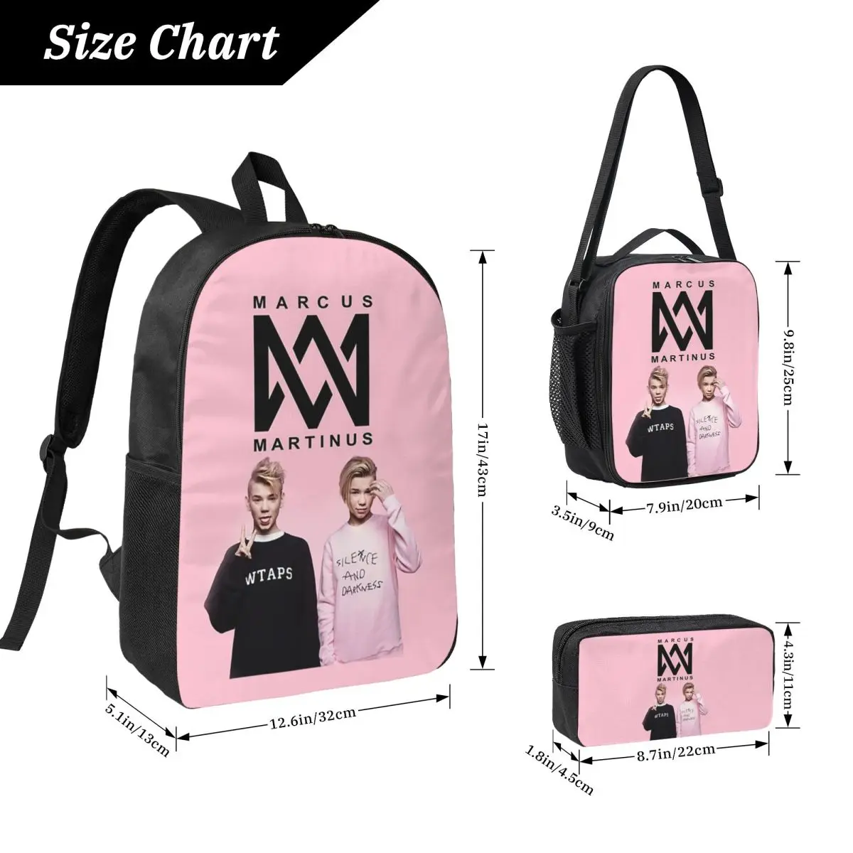 Popular Funny Marcus And Martinus Backpack Student BookBag School Bag Computer Shoulder Bags 3ps Insulated Lunch Bag Pencil Case