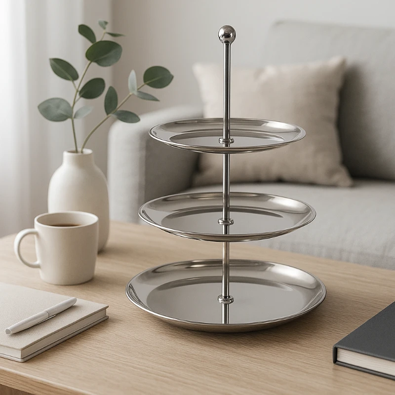 

Nordic Stainless Steel Multi Layer Tray Organizer Fruit Plate Kitchen Countertop Snack Display Restaurant Dessert Stand