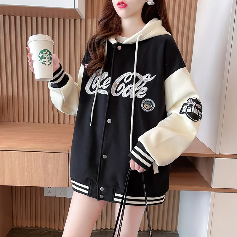 ZOUXO Hoodies Women 2023 Spring Autumn New Fashion Fleece Thickened Hoodies Kpop Loose Hooded Zip-up Baseball Clothes