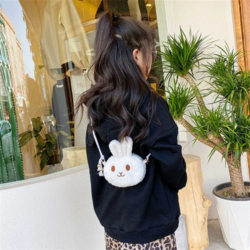 Meisjes Cartoon Bunny Crossbody Tas Pluche Tas Boodschappers Tassen Handtas Ronde Rits Schoudertassen Schoudertas Schattige Vorm