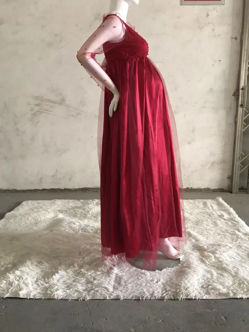 Vestido de maternidad de manga larga de encaje para fotografía, traje de fotografía de maternidad, maxivestido de embarazo para mujer, Vestido largo