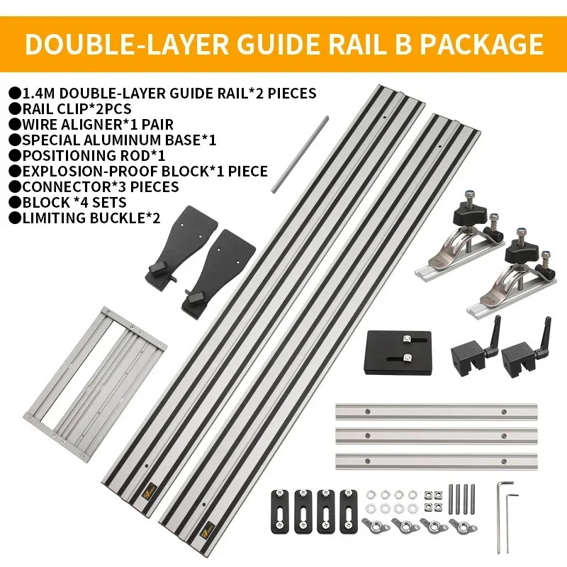 2x1.4m Guide Rails Tracks + Universal Base for Circular Saw, Track Saw, Plunge Saw, Woodworking