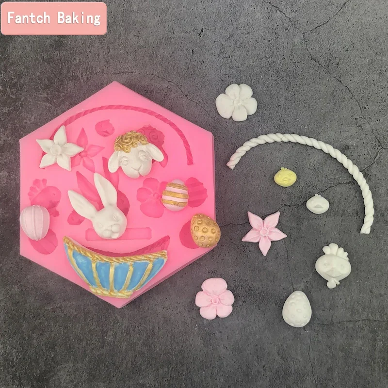 

Easter Sunday Flower Basket Silicone Mould Cake Fondant Decoration Bunny Egg Mold Chocolate Mold Baking Tool DIY Clay Resin Art