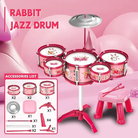 Kids Drum Set, 8 PCS Drum Set for Toddlers 1-3, Kids Jazz Drums Ages 5-7 Musical Instruments Toys for Beginner Boys Girls Gifts