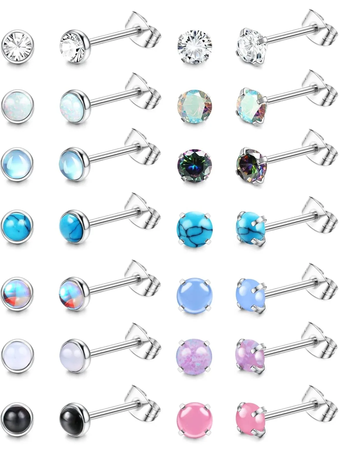 

Bobisty 14 Pairs Hypoallergenic Surgical Steel Earrings for Women Men CZ Opal Stud Earrings Set Cartilage Piercing Jewelry 20G