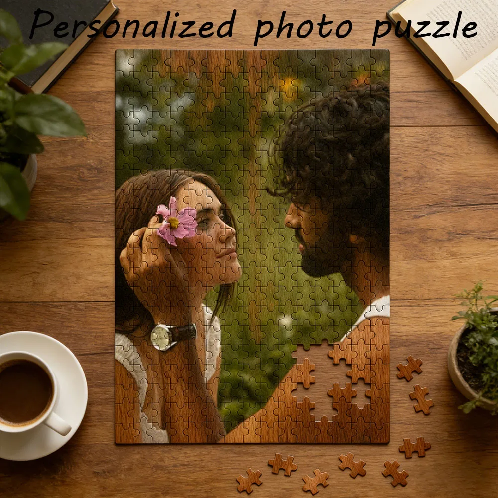 1 PC Custom Photo with Frame or Only Puzzles Personalized Heart-Shaped Puzzle Couple Portrait Jigsaw, Holiday Custom Jigsaw Gift