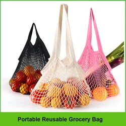 Portable Reusable Grocery Bags Cotton Mesh Bag Foldable Fruit and Vegetable Storage Bag Short/Long Handle Net Shopping Bags