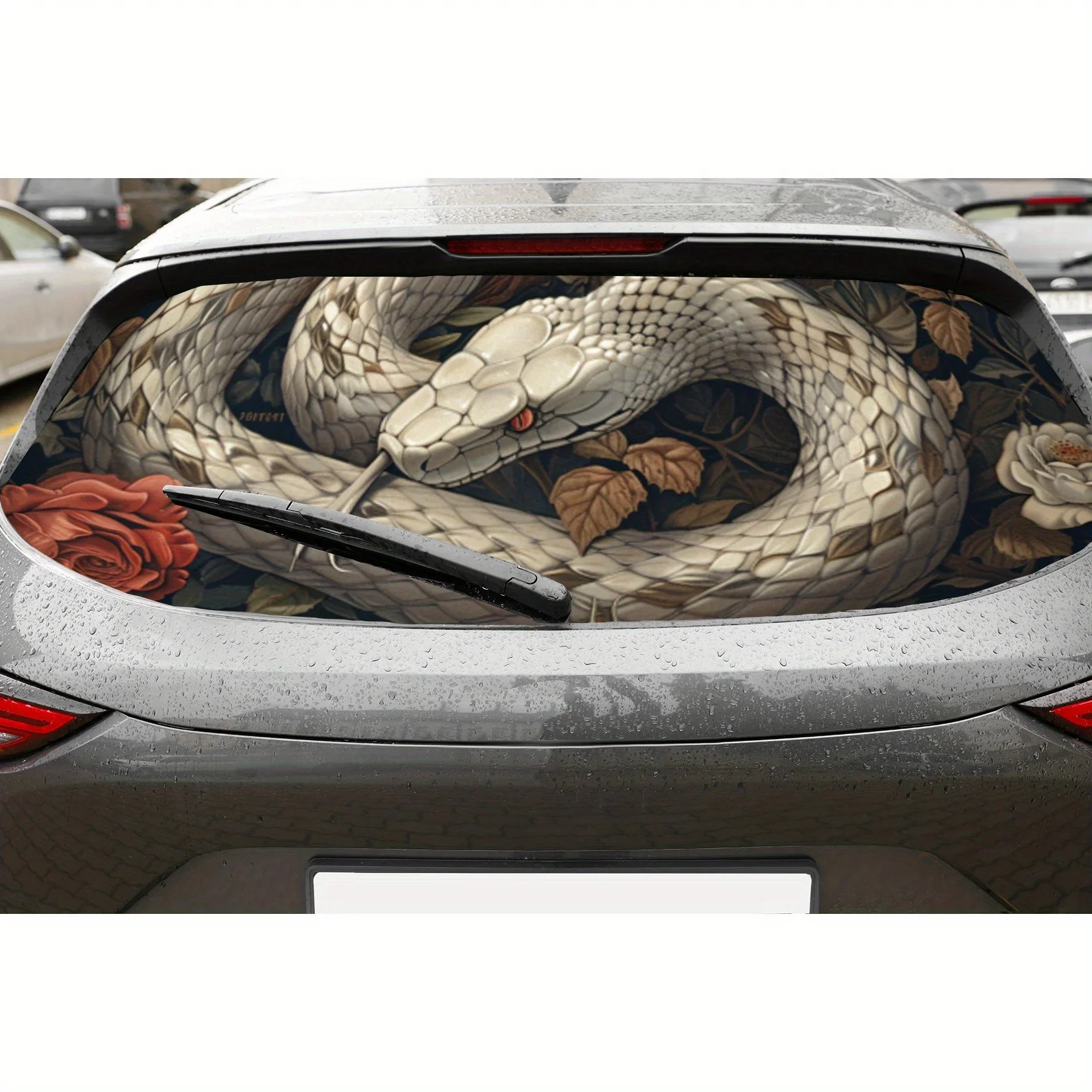 Elegant Snake Rose PVC Perforated Car Vinyl Wraps, Privacy Enhancing Design for Rear Window, Car Rear Windshield Sticker for Mos