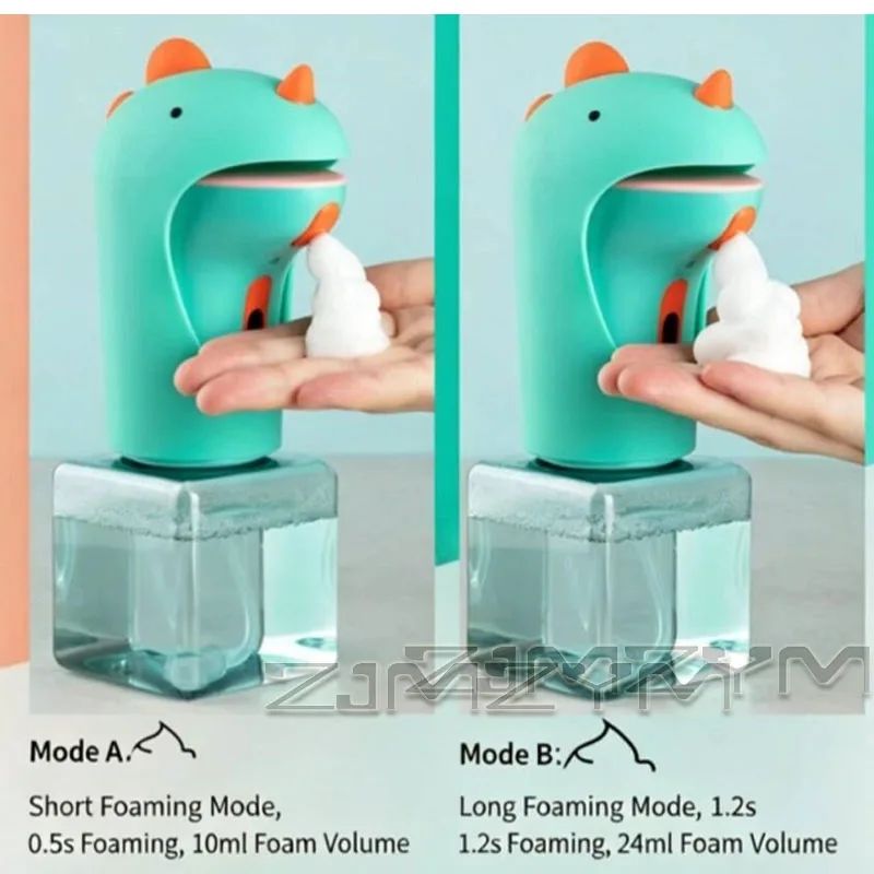 250ml Touchless Cartoon Automatic Soap Dispenser Cute Green Dinosaur Foam Hand Soap Dispenser for Bathroom Kitchen Restroom