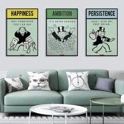 Stock Market Money Monopoly Motivational Canvas Painting Cartoon Figure Mural Nordic Poster Room Wall Art Picture For Home Decor