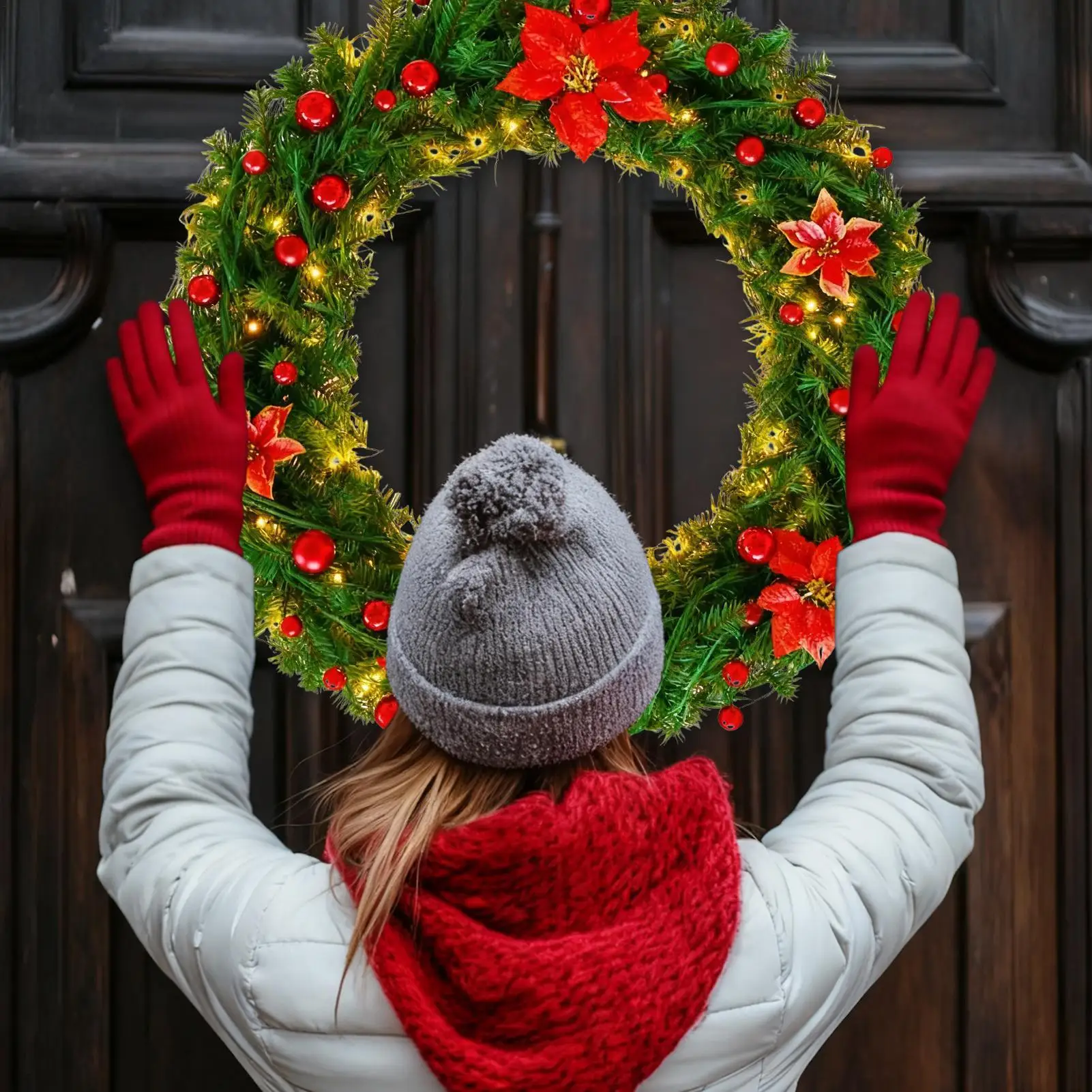 

Front Door Wreath 2.7m Festive Adjustable Realistic Decoration Christmas Artificial Winter Wreaths For Indoor Outdoor Wall