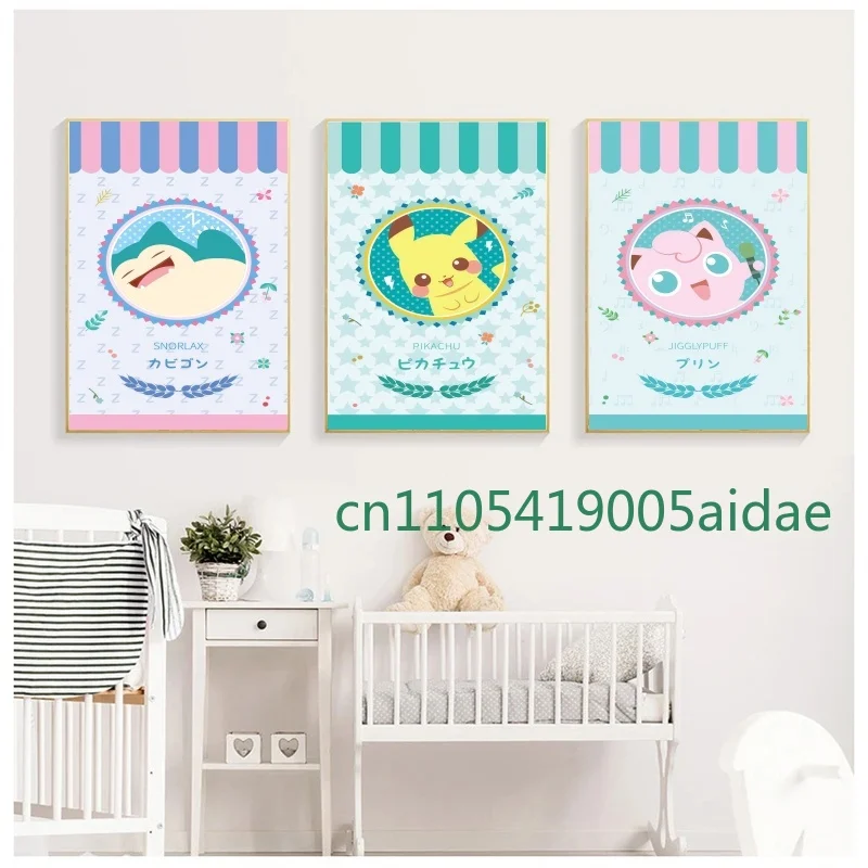 Japón Pokemon Pikachu Jigglypuff pintura en lienzo de alta calidad cartel de Anime estilo imagen arte de pared hogar pasillo cafeterías decoración regalo