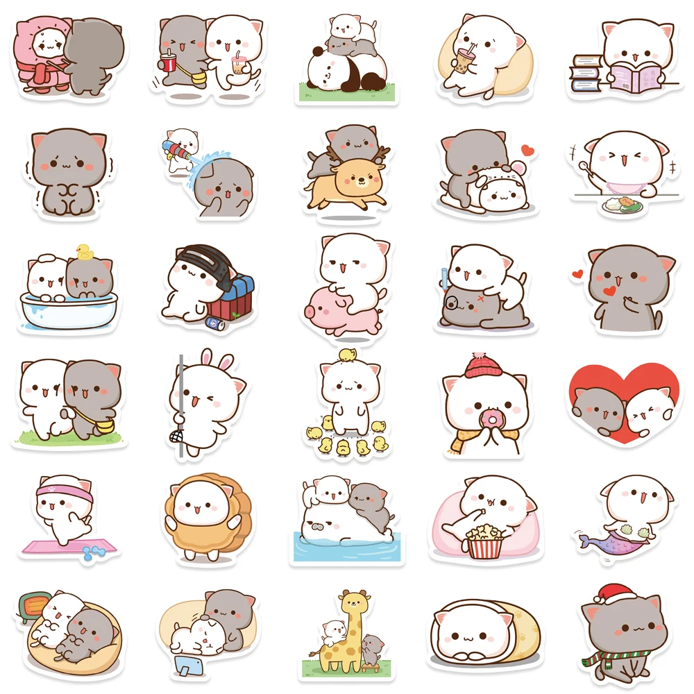 Autocollants de chat Mitao mignons de dessin animé, 60 pièces, autocollants de chats amusants imperméables pour bouteille d'eau, ordinateur portable, Skateboard, bagages, jouets pour enfants