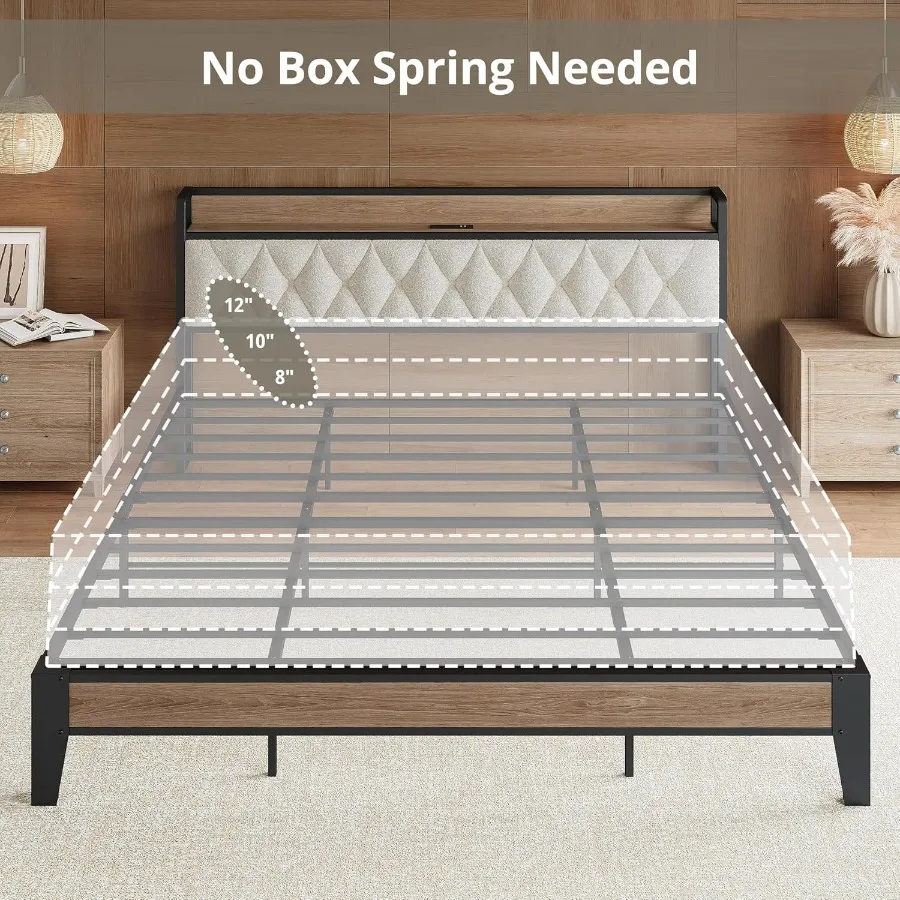 إطار سرير كينج كاليفورنيا مع لوح رأسي للتخزين المتكامل وإطار سرير بمنصة شحن مدمجة يتميز بمتين #5
