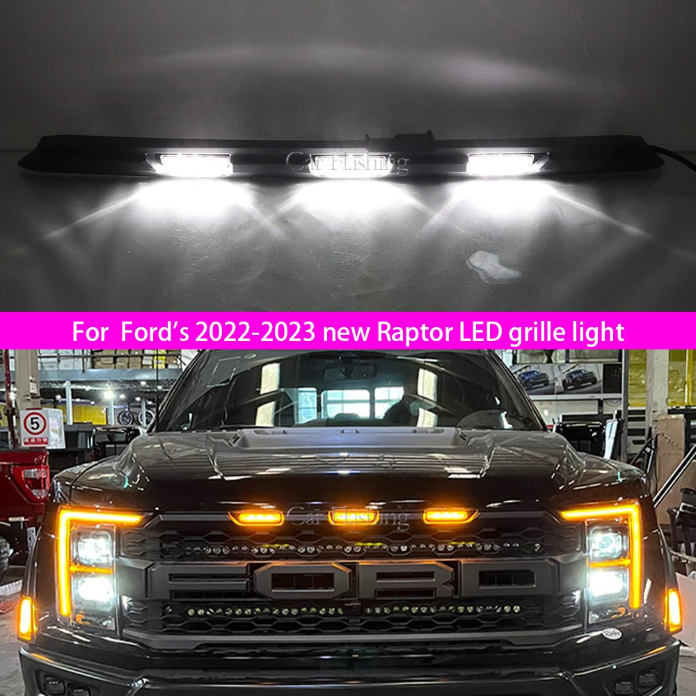 

For Ford 2022-2023 Raptor grille small yellow light front face light daytime running light new Raptor LED grille light