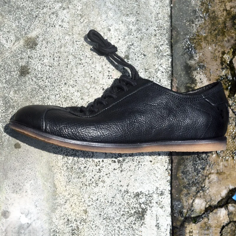 Handmade Breathable Washed Horsehide Leather Shoes Men's Casual Oxfords Genuine Leather Lace Up Flat Work Walking Shoes Male