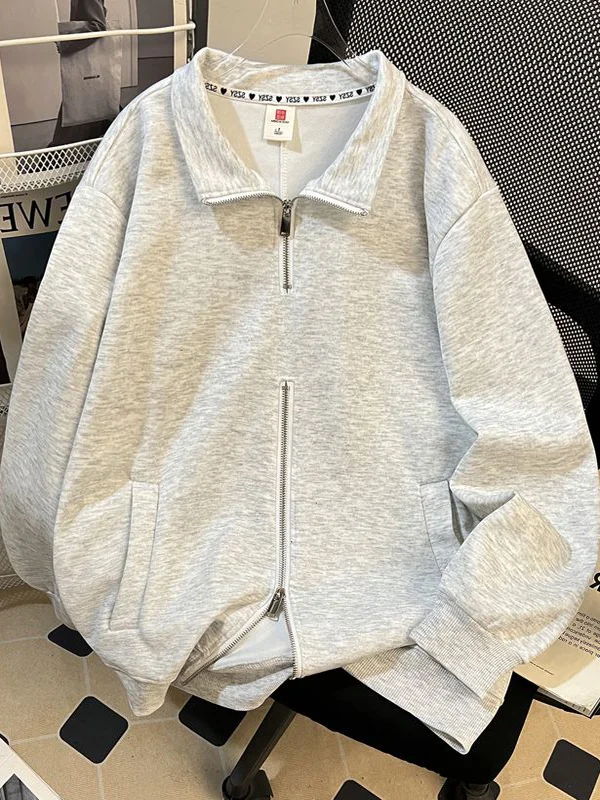 

plus Size 300 Pounds Zipper Design Women's Sweatshirt Spring Autumn Loose Slimming Versatile Open Cardigan Outerwear