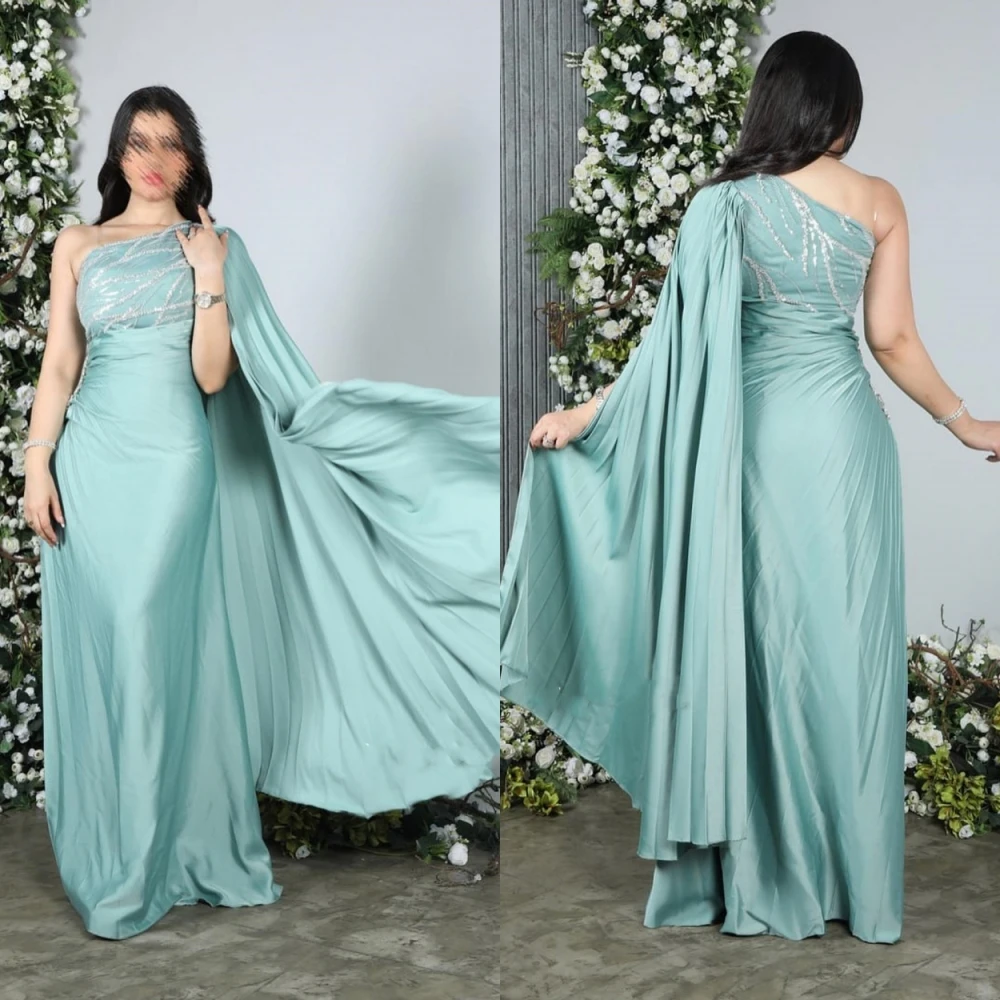 

Simple One-shoulder Sheath Sweep/Brush Evening Dresses Sequin Vertically Chiffon Formal Occasion Gown vestidos para mujer elegan