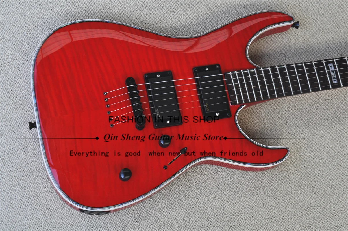 Red Electric Guitar 351 Guitar Neck Set In Mahogany Neck Fixed Bridge Color Binding String Through Body Black Tuners