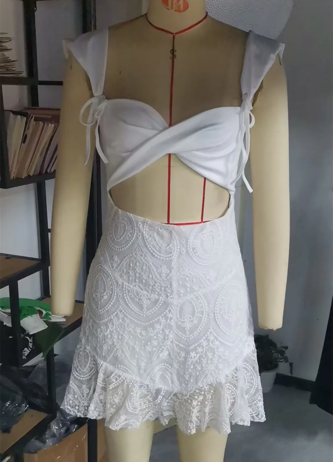 hirigin Lace Hollow Out Bandage Sexy Mini Dress For Women Robe Spaghetti Strap Backless Bodycon Sexy Party Club Print Dress image 4