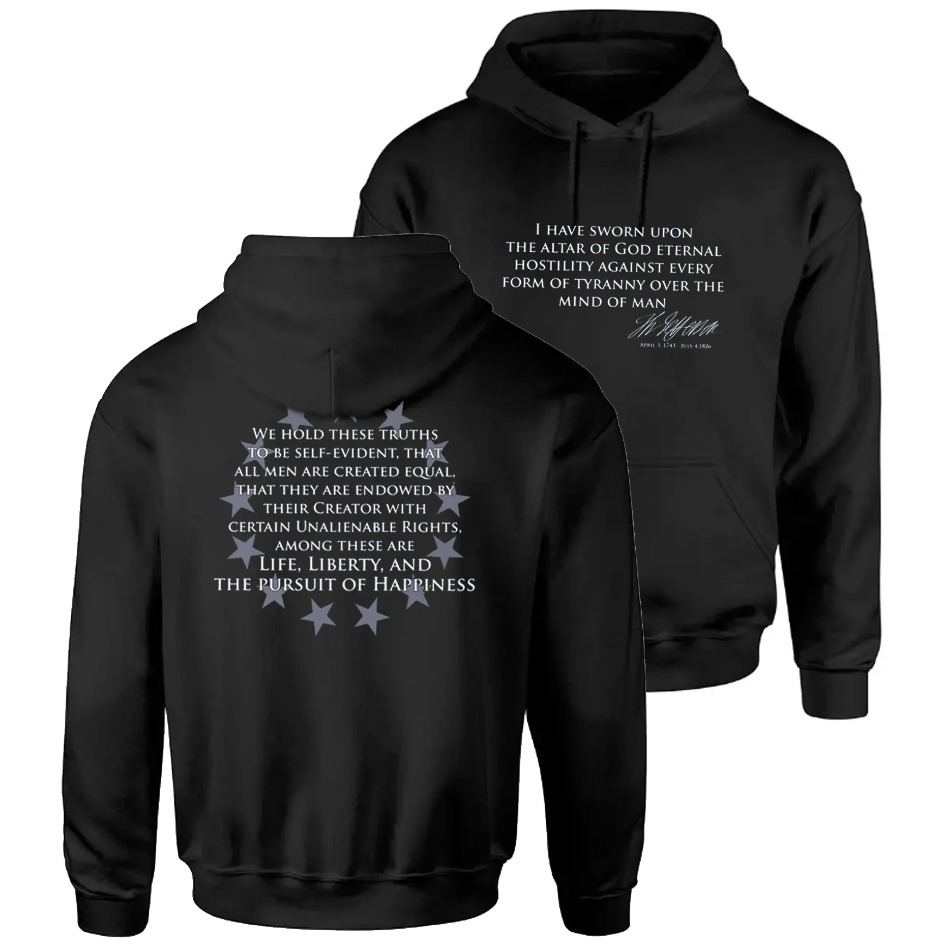 

THOMAS JEFFERSON Famous Quotes Hostility to Tyranny Pullover Hoodie 100% Cotton Comfortable Casual Mens Sweatshirt Streetwear