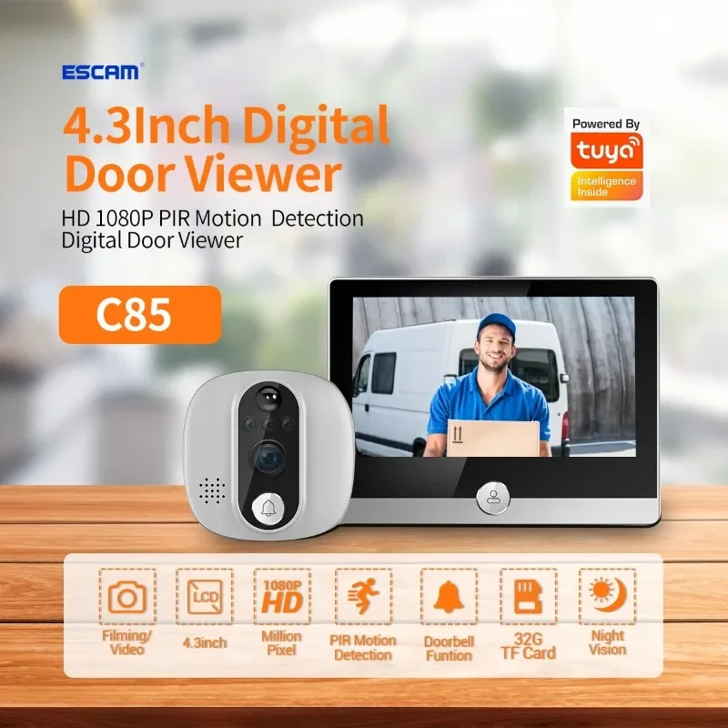 

Video Doorbell WiFi Peephole Door Bell IP Camera 1080P With 4.3inch Display Screen Smart Life Works With Alexa Google Home