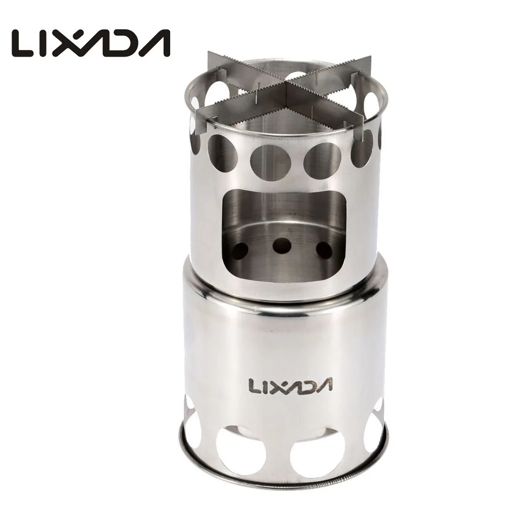 Lixada Portable Stainless Steel Lightweight Wood Stove Outdoor Cooking Picnic Camping Burner Outdoor Camp Cook Tools