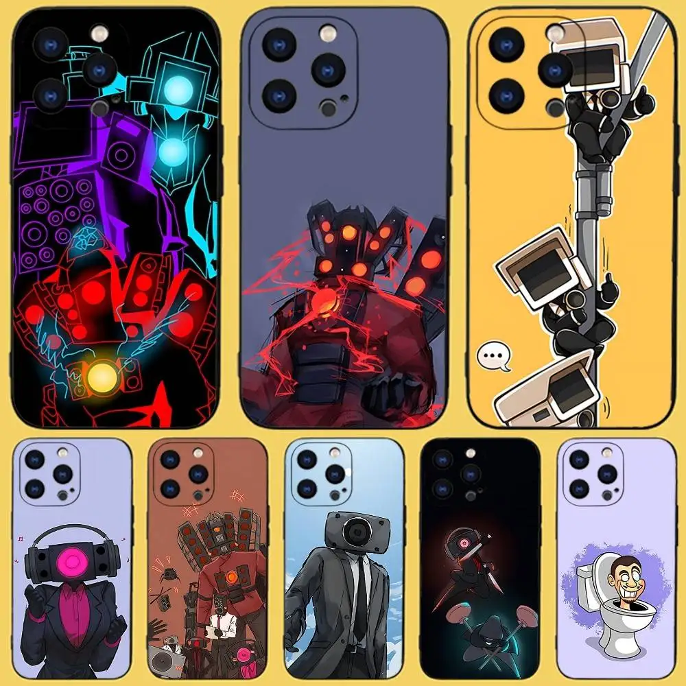 

S-Skibidi Game Toilets Phone Case For iPhone 17,16,15,14,13,12,11,Pro,Max,Plus,X,XS,SE4,E,Mini,Soft Black Case