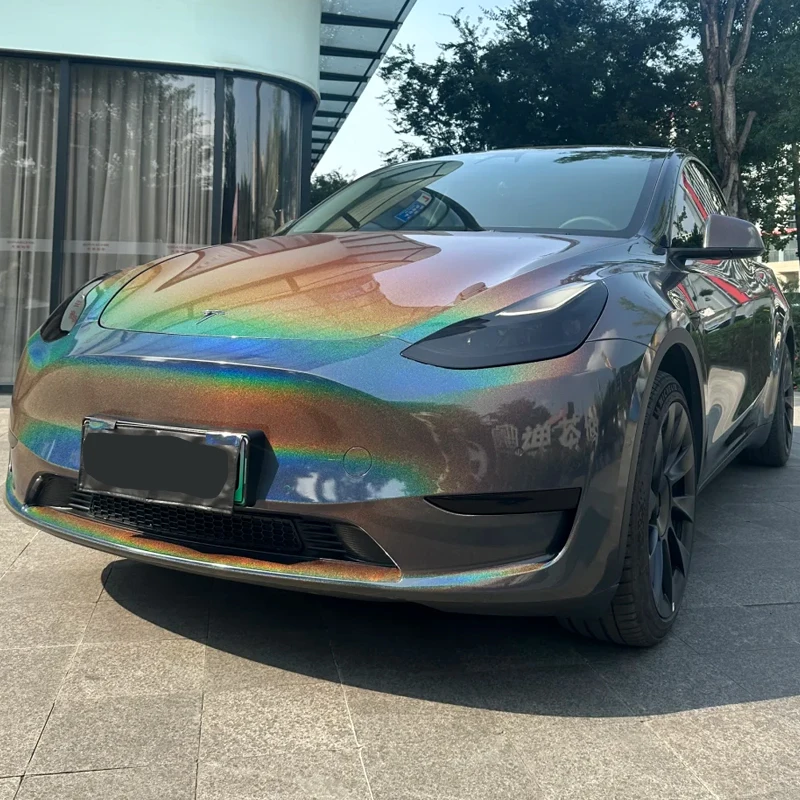 Super Bright Rainbow Grey Chrome Color Shift Car Wrap Vinyl UV Resistant Bubble Free Air Release Self Adhesive Film