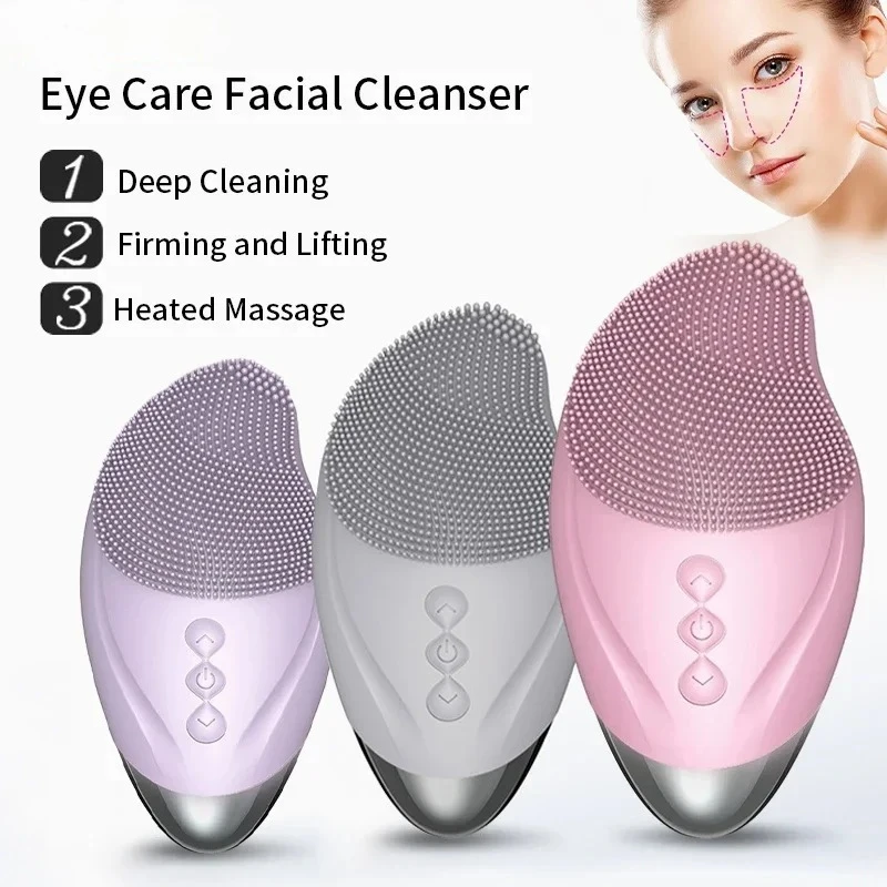 Elektryczna szczoteczka do oczyszczania twarzy 2 w 1, silikonowa, ładowana, ultradźwiękowa, głęboko oczyszczająca pory, z funkcją gorącego kompresu i masażu.