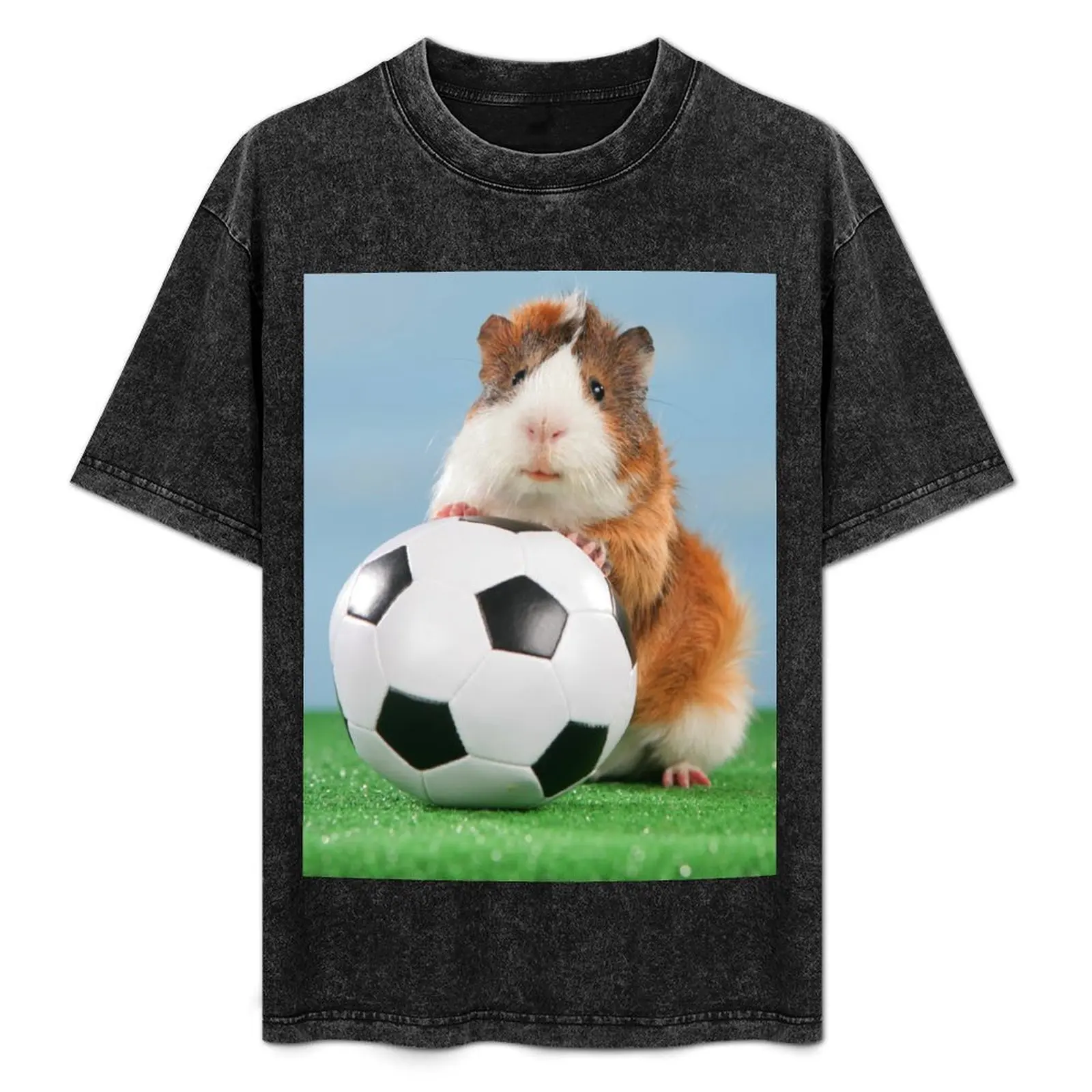 Guinea pig sits on soccer ball T-Shirt summer tops blacks slim fit t shirts for men