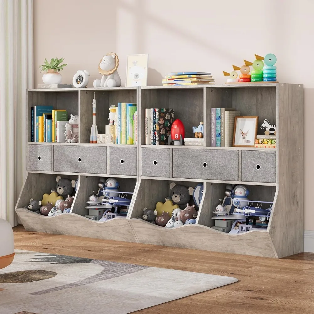 

Kids Toy Storage Organizer, Kids Bookshelf with 2 Bookshelfs, 3 Removement Drawers and 2 Cubbies, Toy Organizers and Storage for