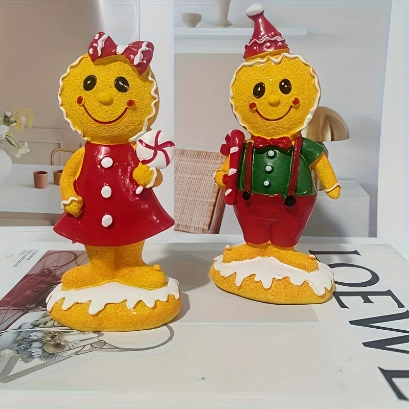 

Christmas Gingerbread Man Ornament Cute Cartoon Resin Gingerbread Men Statue Unique Christmas Party Gifts for Family Kids
