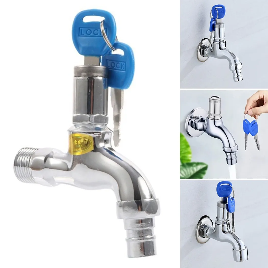1Pc Anti-theft 1/2 Inch Thread Alloy Sink Tap With Key Lock Outdoor Faucet Lockable For Washing Machine Garden Watering Car Wash