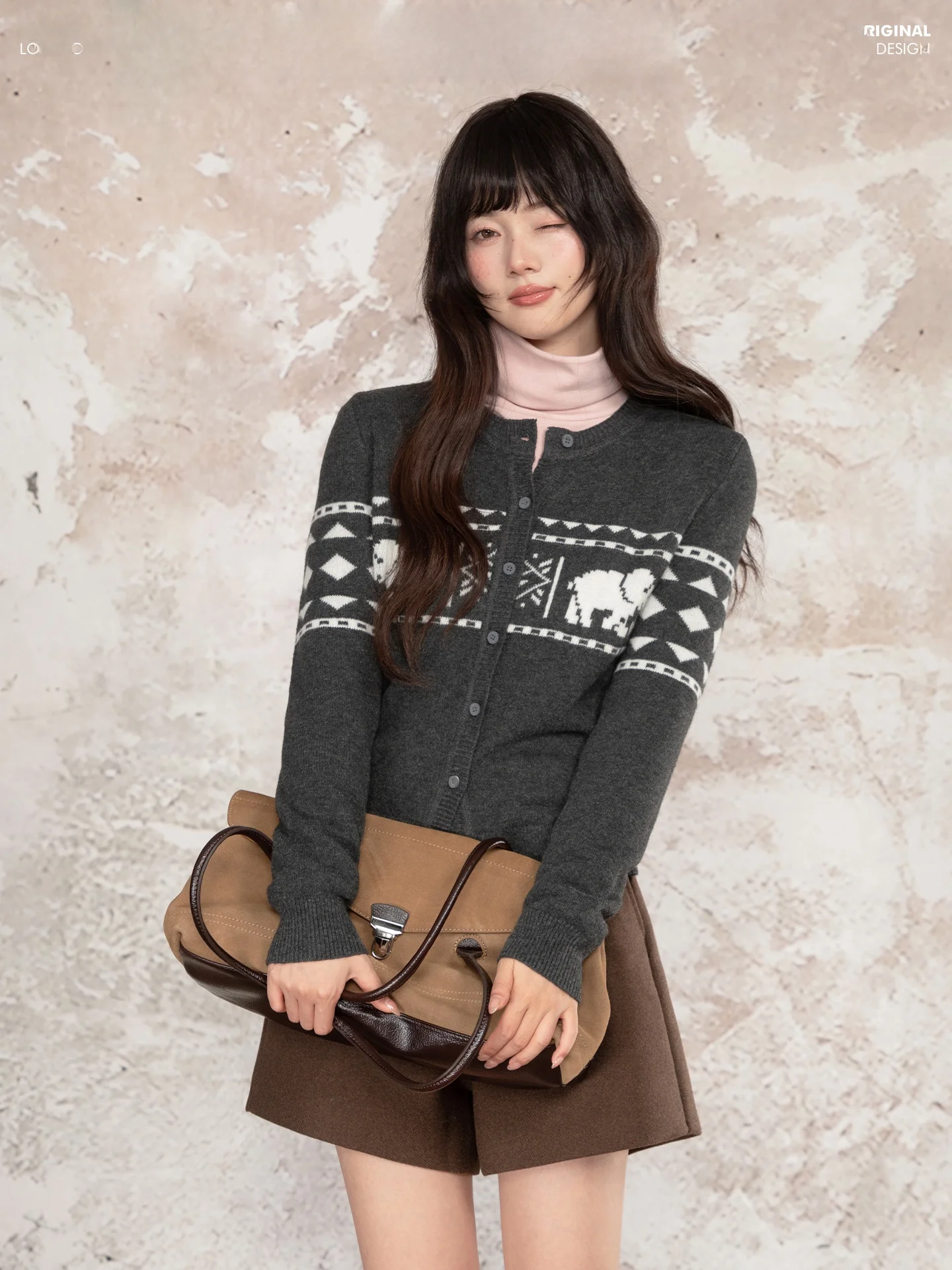 

Вязаный кардиган Loveheynew с вышивкой слона, женский свободный повседневный зимний топ-пальто в университетском стиле, смесовая ткань с полиэстером