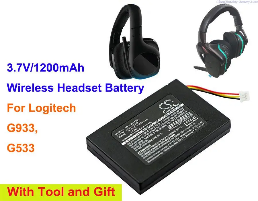 Cameron Sino 1200mAh Wireless Headset Battery 533-000132 for Logitech G533, G933, G935, G635, G633 +TOOL