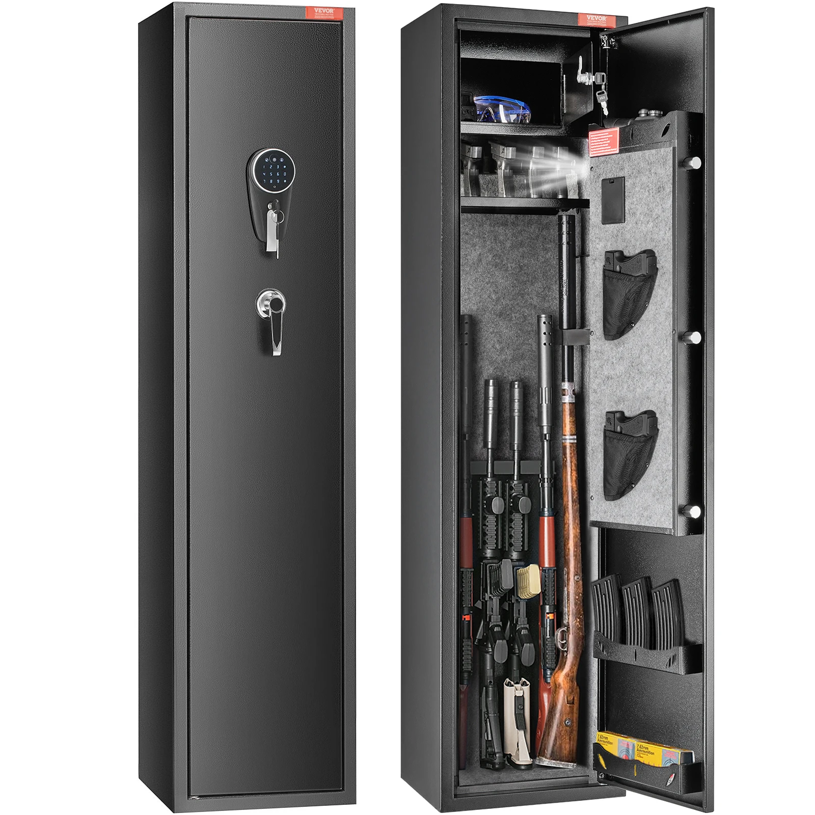 SucceBuy Caja fuerte para pistolas de 3-8 rifles con teclado digital y gabinete de almacenamiento para armas con cerradura y estante de almacenamiento extraíble para pistolas largas para el hogar