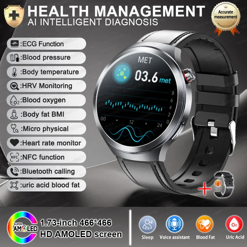 2025 New For XIAOMI Health Trackr Uric Acid Blood lipids Smart Watch Blood Pressure ECG+PPG Clock Body Analysis Smartwatchs Men