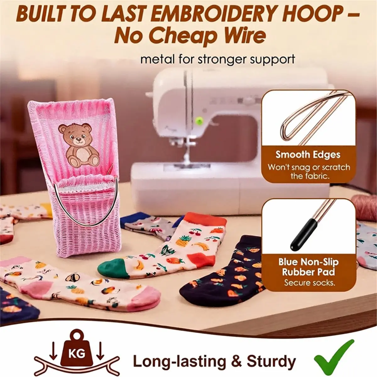 3 Sock Hoop for Embroidery with Water-Soluble Stabilizing Fabric+3D Embroidery Foam Heavy-Duty Metal Sock Hoop