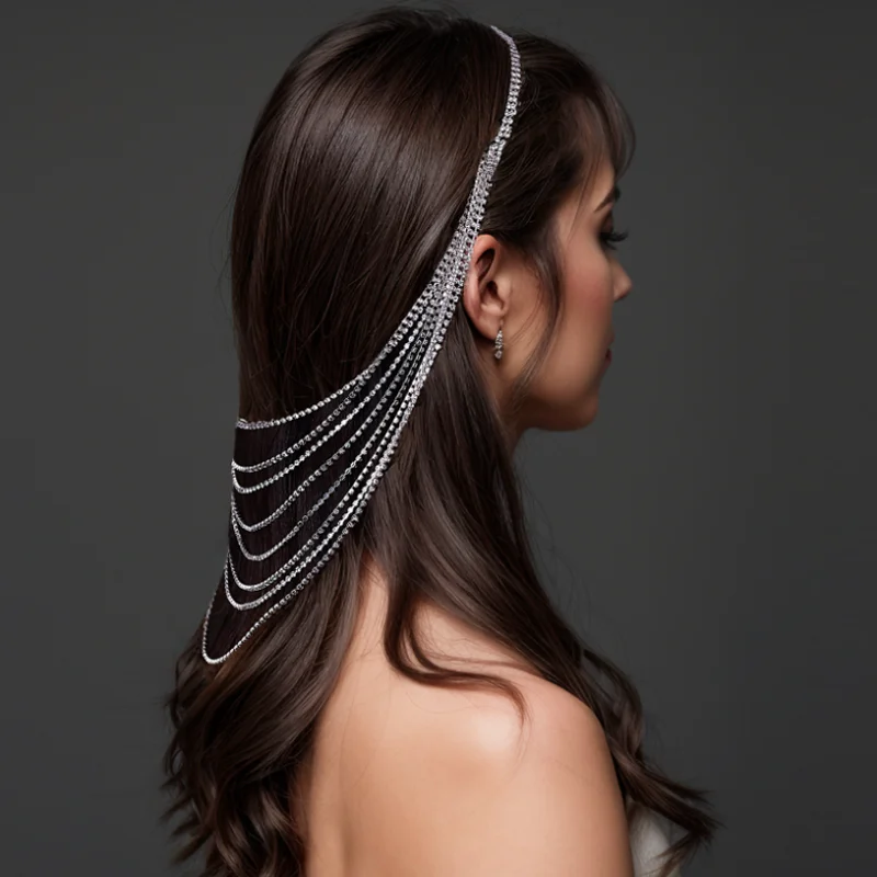 

Romantic Multi Layer Tassel Headband for Women Wedding Banquets Party Tassel Diamond Hairbands Headwear Hair Headdress Accessory