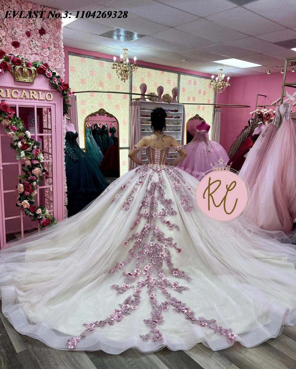 EVLAST Disesuaikan Pink Quinceanera Gaun Bola Gaun 3D Bunga Bordiran Manik-manik Meksiko Korset Manis 16 Vestido De 15 Anos E3Q474