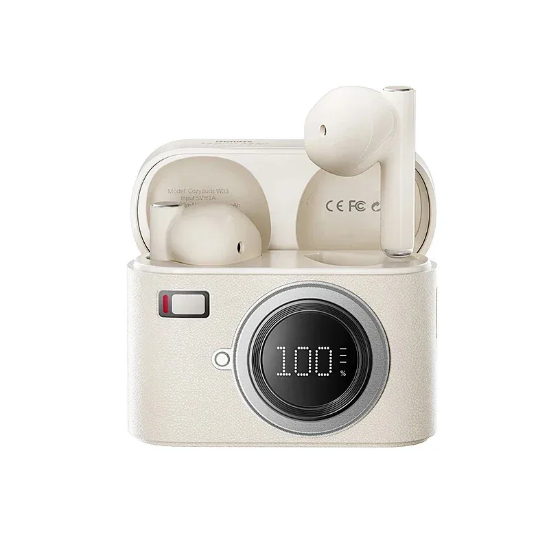 

Wireless Bluetooth Retro Camera Design Earphones TWS Noise Reduction Long Endurance Semi-in-ear Headphones For Apple Android
