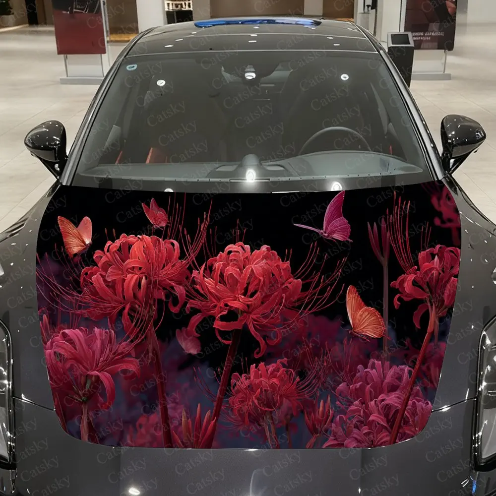 

Виниловая пленка для автомобиля Scarlet Spider Lily & Butterfly, водонепроницаемая наклейка на капот автомобиля из ПВХ, самоклеящиеся устойчивые к царапинам наклейки